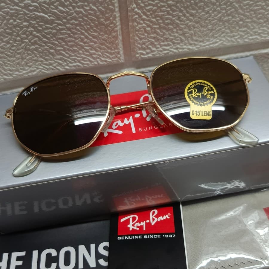 Gambar dari Kacamata Original Rayban RB3548 Hexagonal Gold Brown
