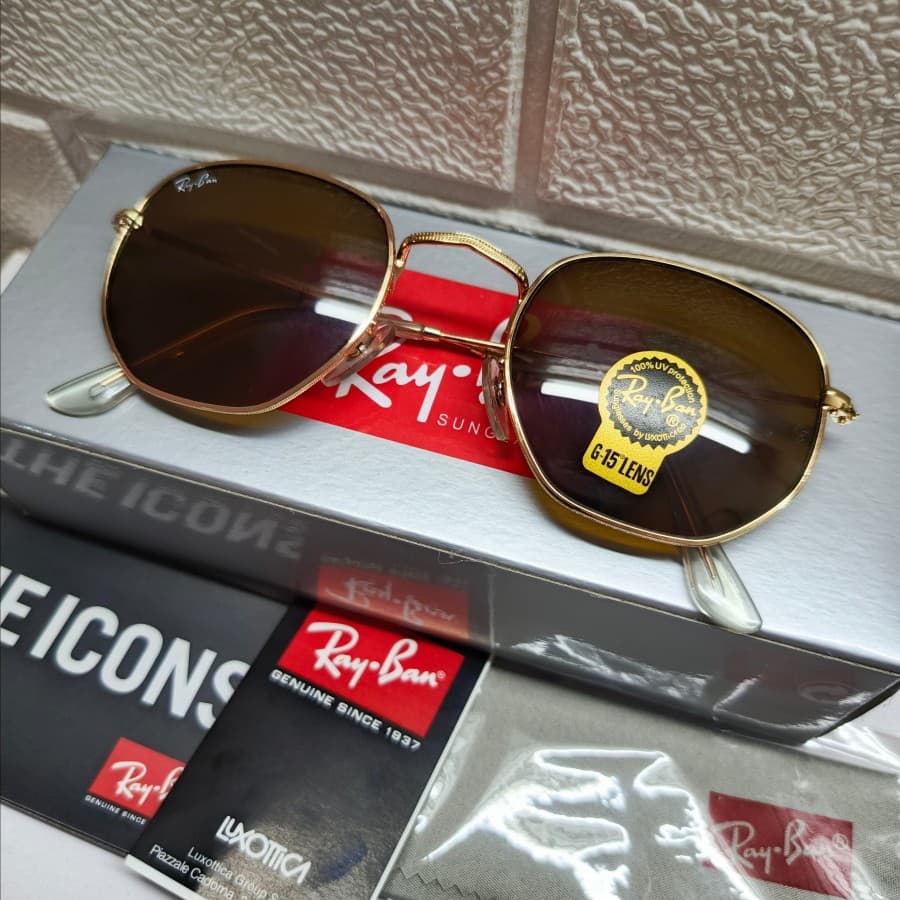 Gambar dari Kacamata Original Rayban RB3548 Hexagonal Gold Brown